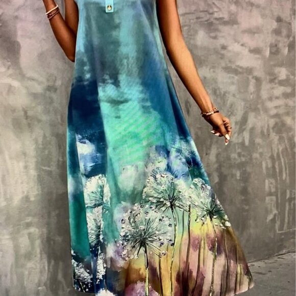 Ladies size XL (12) dandelion print maxi dress - Picture 4 of 11